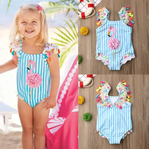 Милый купальный костюм с фламинго для маленьких девочек, купальник-бикини с фламинго, купальный костюм, детская летняя пляжная одежда