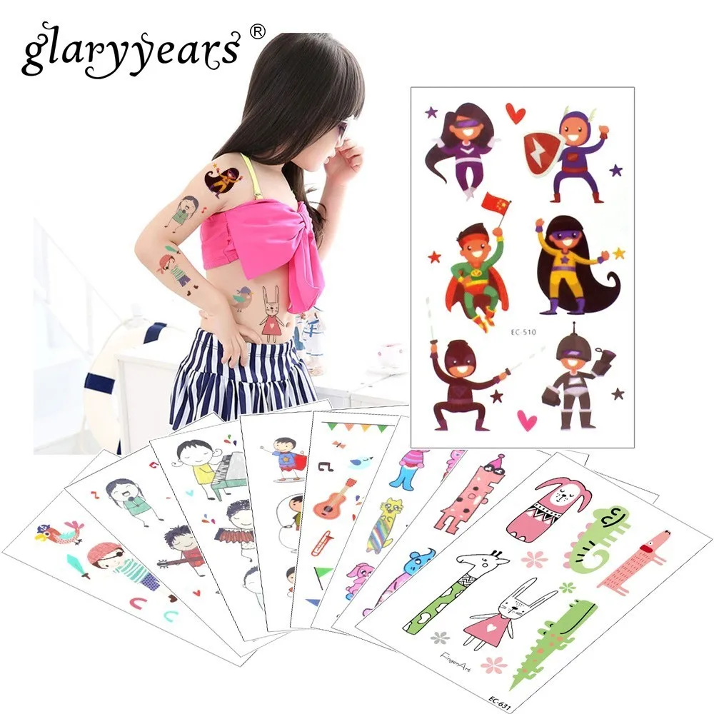 

Glaryyears 1 Sheet Temporary Tattoo Sticker Colorful Fake Tatoo Rabbit Flash Tatto Waterproof Small Body Art Children 16 Designs