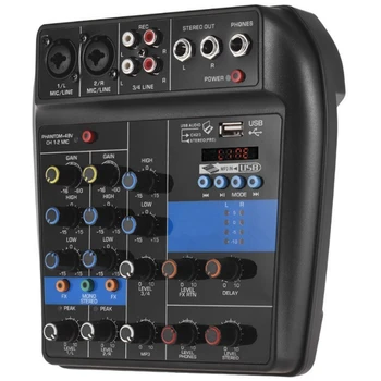 

Portable Bluetooth A4 Sound Mixing Console Audio Mixer Record 48V Phantom Power Effects 4 Channels Audio Mixer With Usb Eu Plug