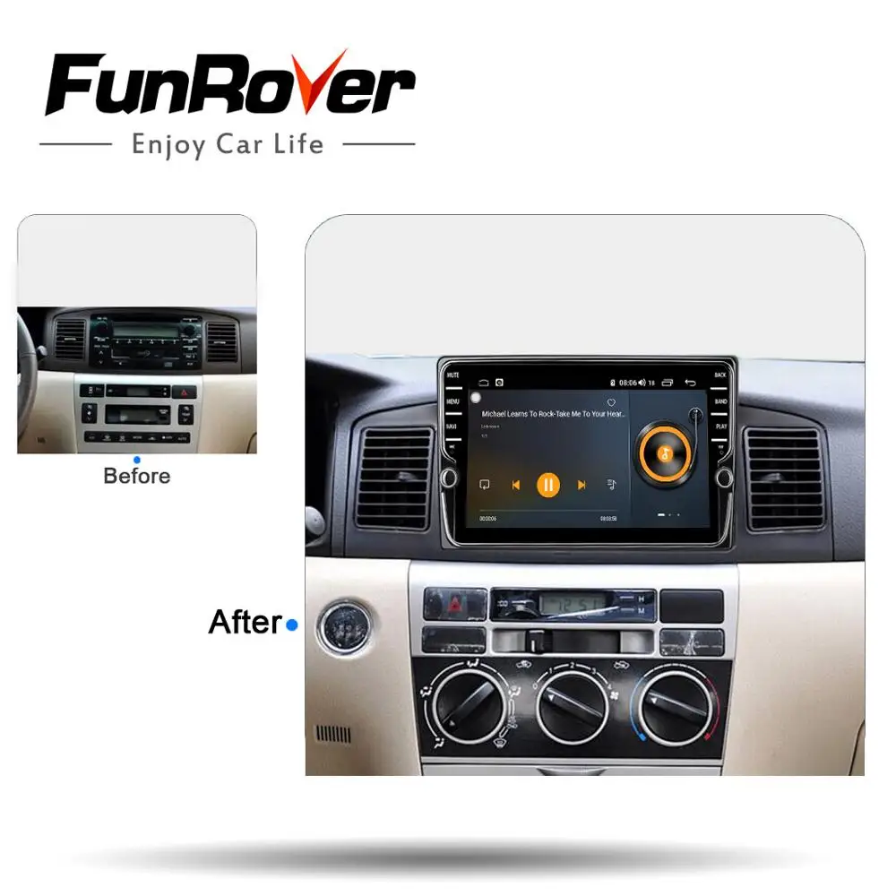 Funrover Octa core 2 din android9.0 автомобильный dvd мультимедийный плеер для TOYOTA Corolla E120 BYD F3 Автомобильный Радио gps навигация DSP 4G+ 64G