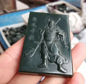 

Nature Dark Green jade Amulet Hand Carven Pendant loyalism God GuanYu Lucky TALISMAN @@@