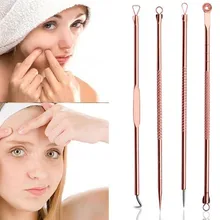 4 шт., экстрактор черных точек, розовое золото, черные точки, очиститель акне, удаление пятен, иглы, набор, черные пятна, средство для очищения пор