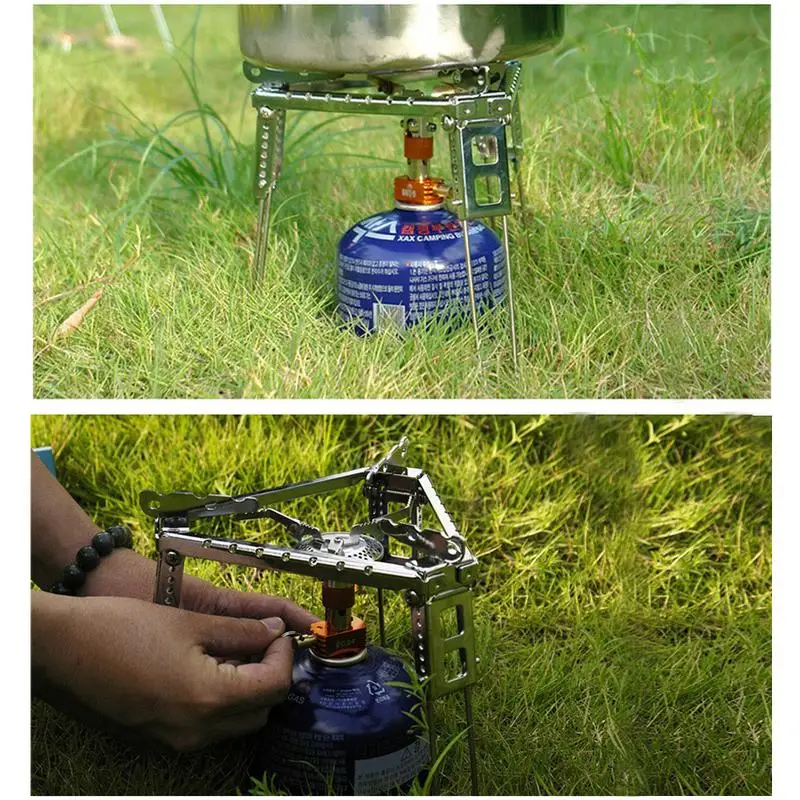 Al aire libre de acero inoxidable de olla Rack portátil plegable barbacoa titular Camping Picnic resistente de alta temperatura de horno de cocina