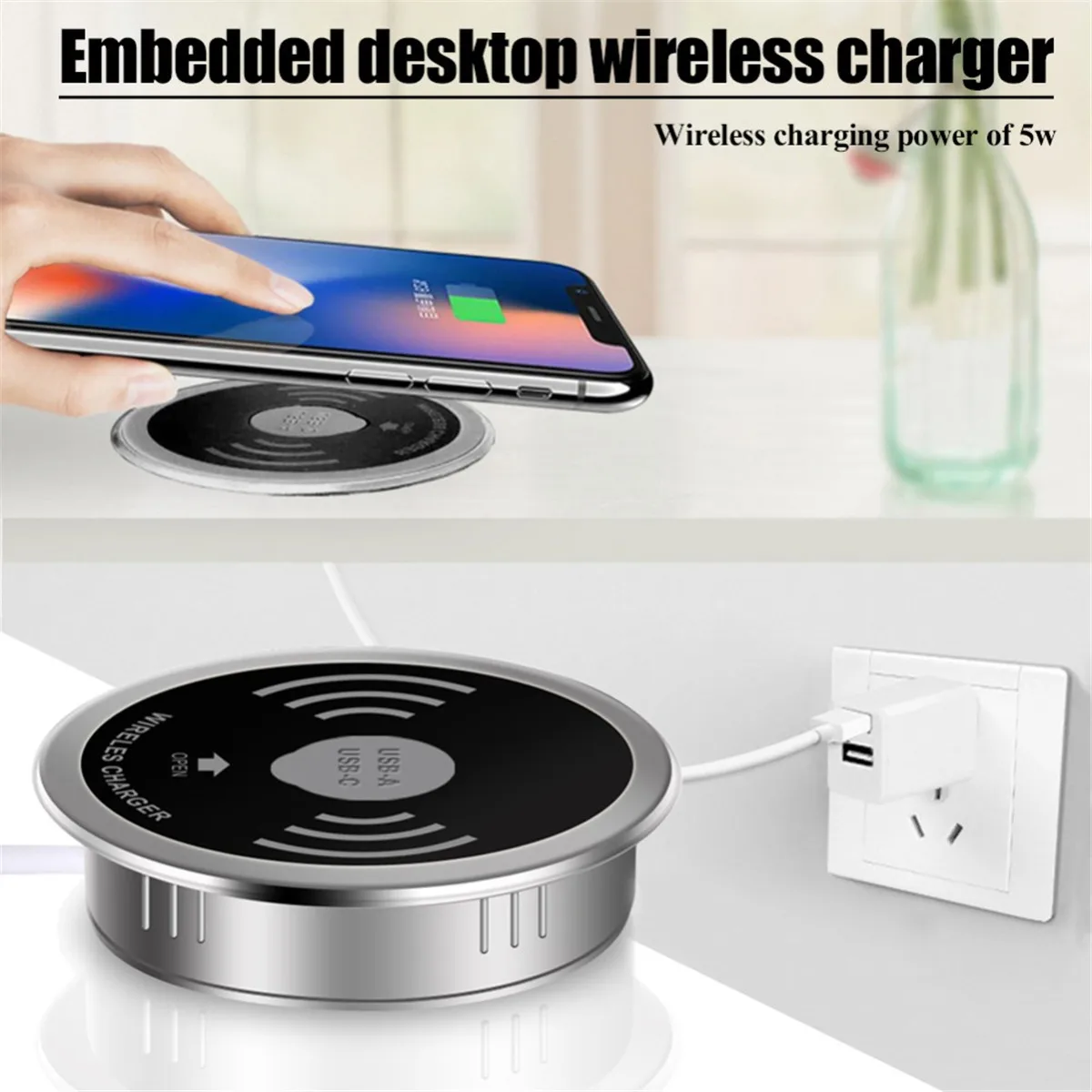 

In Desktop Qi Wireless Charger for iPhone XR XS Max USB-A Type-C 15W Quick Charger 3.0 Embedded Wireless Transmitter for Samsung