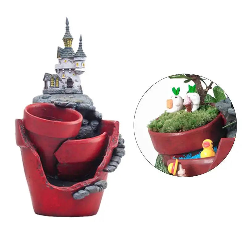 

1 PC Flower Pot Decorative Creative Unique Mini Flower Basin Castle Flowerpot Resin Pot for Decor Micro Landscape Home Ornament