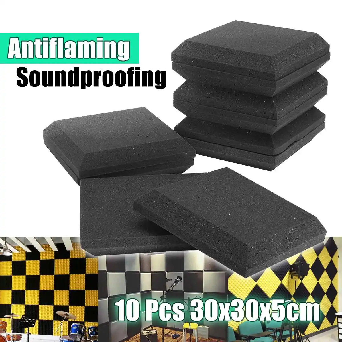 

10pcs 300x300x50mm Studio Acoustic Soundproof Foam Sound Absorption Treatment Panel Tile Protective Sponge