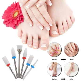 

6pcs Nail Drill Bits Cuticle Cleaner Dust Drill Brush Ceramic Rotary Polishing File Grinding Heads Nail Salon Tools