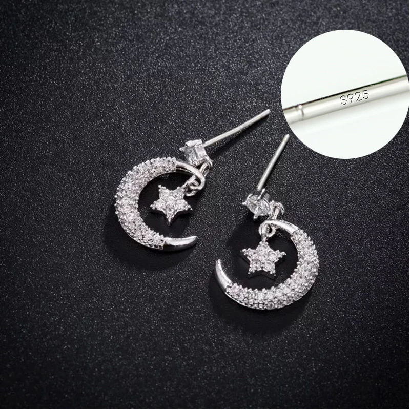 Корейский серебряный цвет Луна звездопад серьги для женщин Классический CZ кубический циркон серьги в форме Луны для женщин Свадебные ювелирные изделия