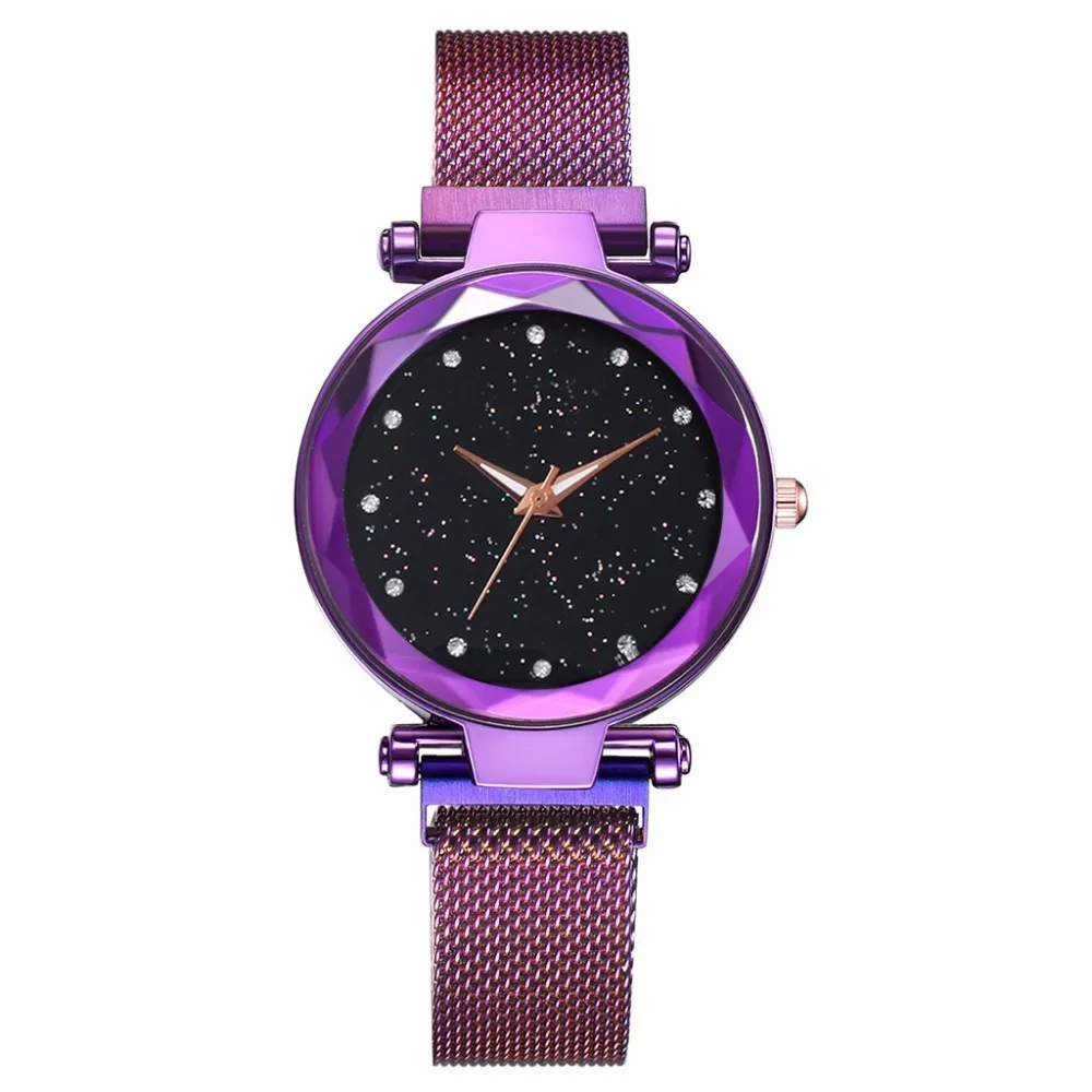 

Dropshipping Women Mesh Magnet Buckle Starry Sky Watch Luxury Ladies Geometric Surface Quartz Watch Relogio Feminino Hot Sale