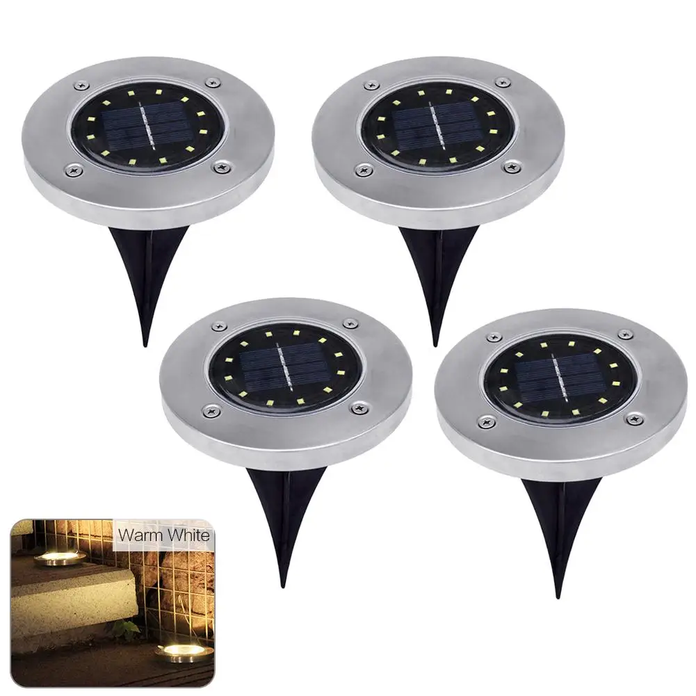 

4Pcs Waterproof LED Solar Underground Lights Stainless Steel Outdoor Solar Buried Floor Light Outdoor Garden Path Ground Lamp