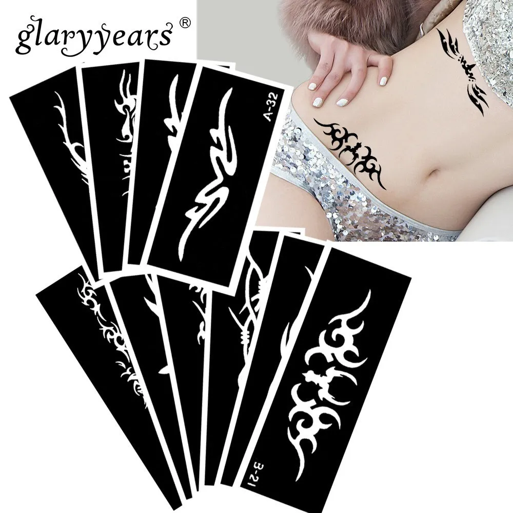 

10 Pieces/Set Henna Tattoo Stencil Wing Pattern Paste Drawing Lady Leg Body Art Tattoo Stencil Sexy Product Waterproof HN#57