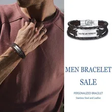 Персонализированные пользовательские мужские три слоя кожаный браслет с ID тег вдохновение гравировка подарок для Него Brackelts bragalet