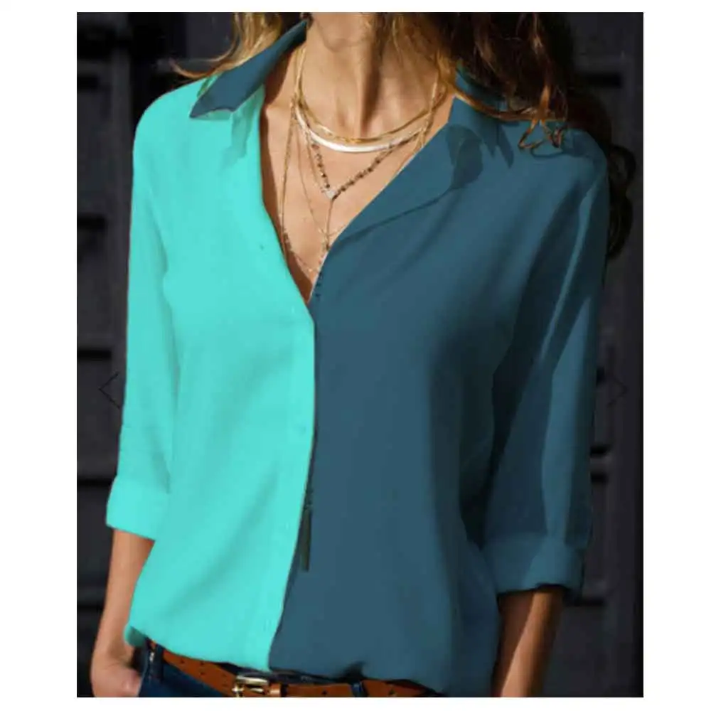 

Chiffon Blouse Women Spring Summer Fashion Long Sleeve Tops Skew Collar Solid Office Shirt Casual Tops Blusas Feminina Green