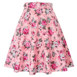 BP женские юбки весна лето праздничные элегантные цветочные юбки Ретро винтажный пояс украшенный хлопок до колена расклешенная
