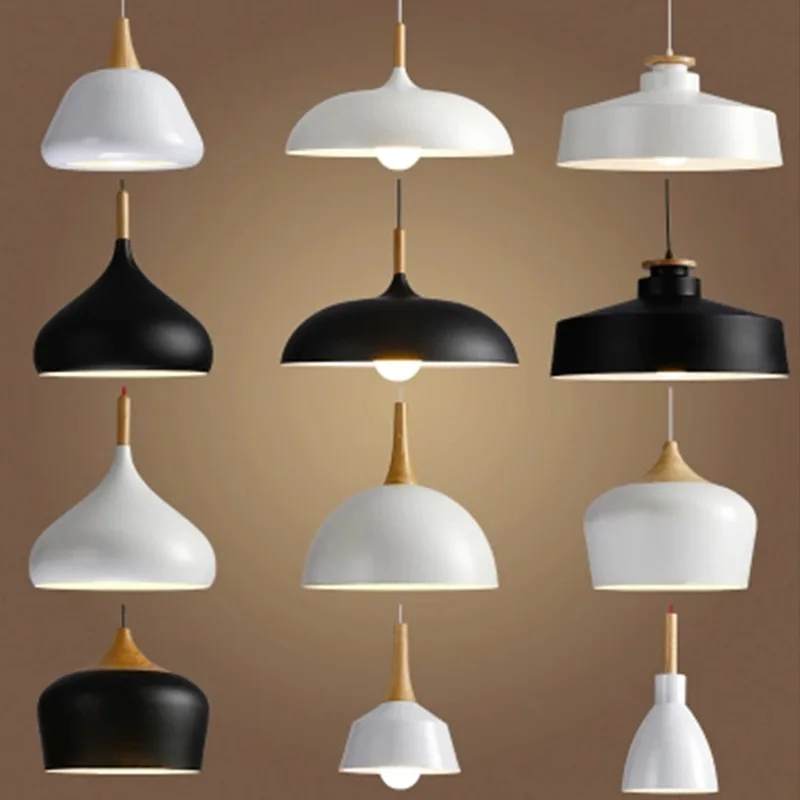 

Modern Led Pendant Light Black White Metal Aluminum Wooden Suspension Luminaire Nordic Lampshade Hanging Lamp Bar Cafe Kitchen