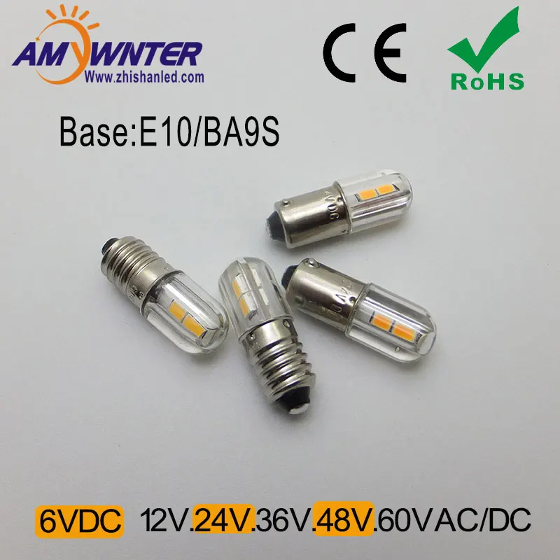 AMYWNTER E10 Ba9s led T4w 1W индикатор светильник лампочка 6,3 V 12V 24V 48V 60V 1W 2835 4SMD 300 шт