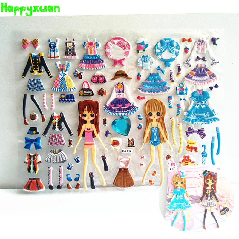 

Happyxuan 6 Sheets Beautiful Cute Girls Dress Up Stickers Pvc Bubble Kids Early Learning Toys 2-6 Years YLE Series