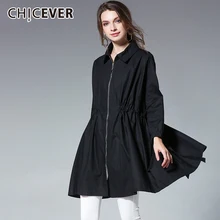 CHICEVER осеннее пальто для женщин ветровка с длинным рукавом Высокая талия шнурок свободного размера плюс пальто Женская мода