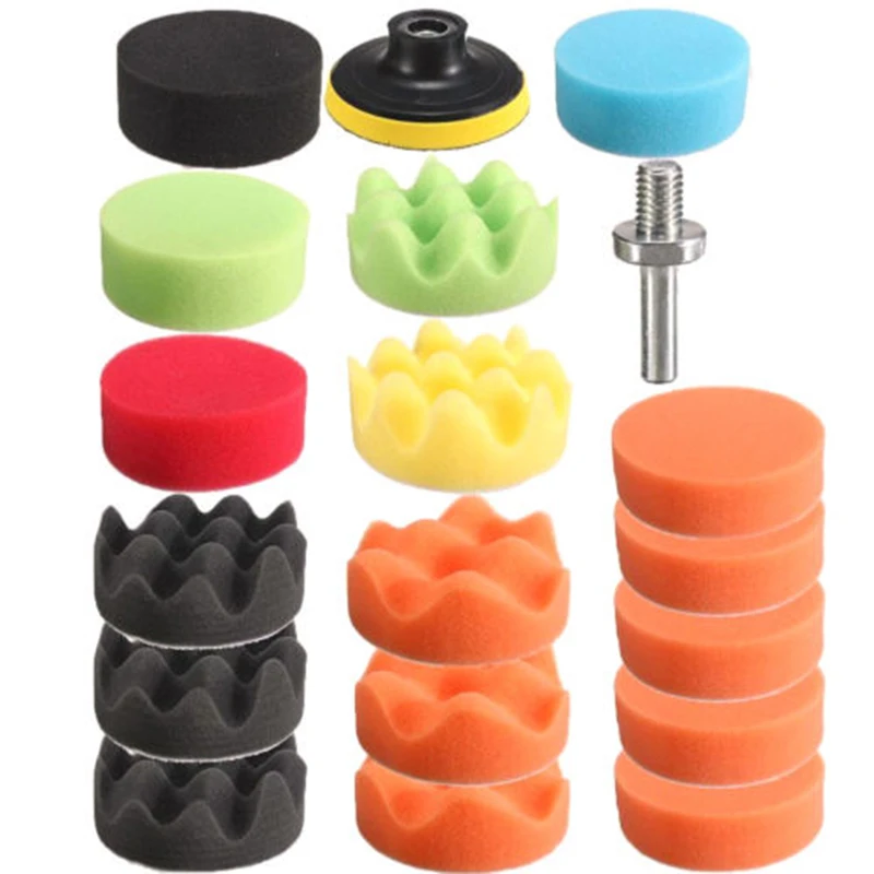 

17*Sponge Pads+1*M10 Drill Adapter+1*Polishing Wheel Polish Sponge Pad Drill Adapter Kit For Car Auto Polisher Buffer