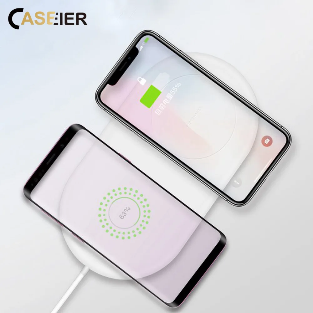 

CASEIER 2 In 1 Fast Charging Wireless Charger 10W Double Seat Desk Universal QI Wireless Charger for iPhone 8 XR Huawei Mate 20