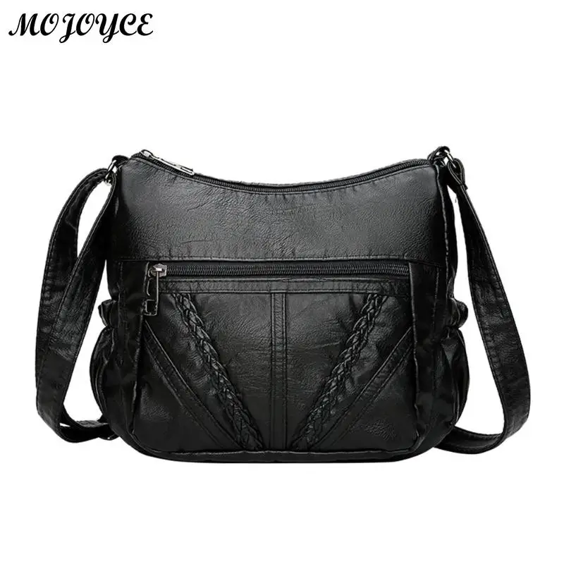

Brand High Quality Black Small Women Messenger Bags Very Soft Washed PU Leather Bag Fashion Female Purses and Handbag Sac A Dos