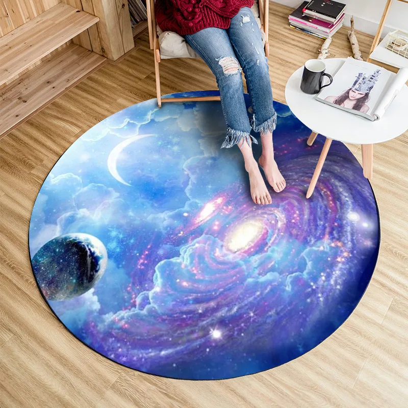 

DeMissir 3D Colour Nebula Starry Sky Space Pattern Carpet Kids Room Diameter 160cm Round Rugs Non-slip Chair Table Mat alfombras