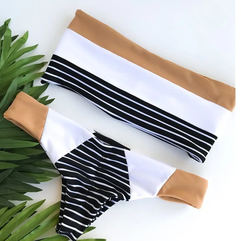 

Lefeel 2019 Sexy Bathing Suit Brazilian Bikinis Set Striped Swimsuit Women Patchwork Swimwear New Beachwear Biquini