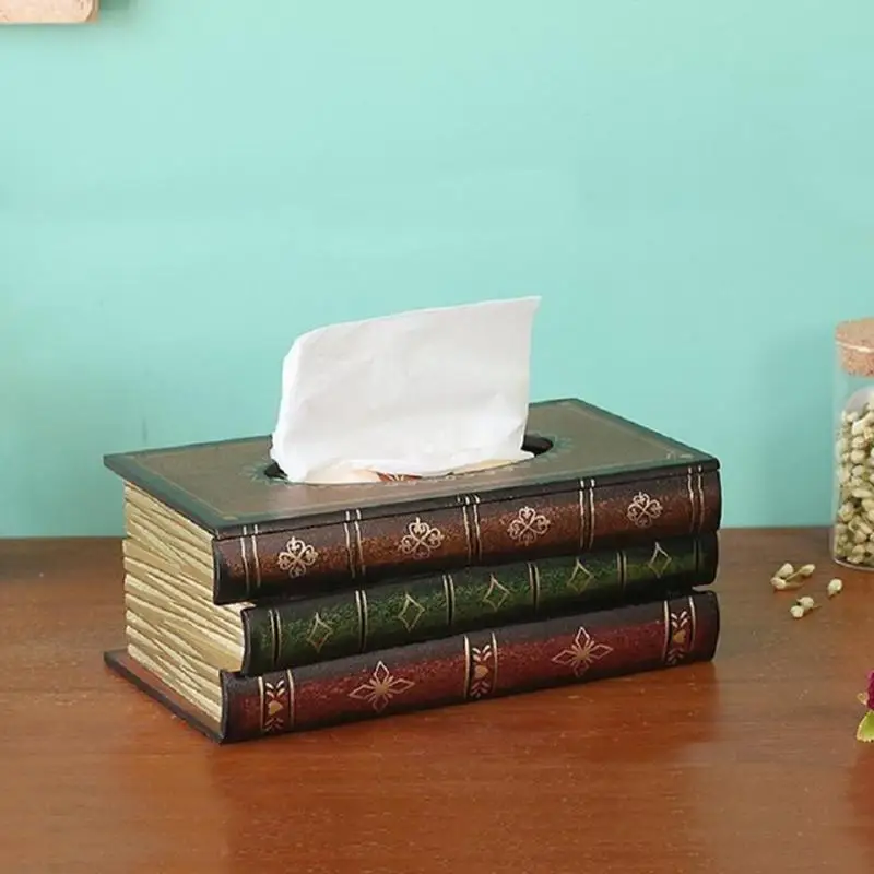 

Retro Wood Book Shape Tissue Box Vintage Wooden Napkin Paper Holder Storage Case Tissue Holder Container Home Decor
