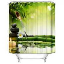3d зеленый бамбук с каменная колонна занавеска для душа вода природа пейзаж для ванны водонепроницаемый из полиэстера ткань для декора ванной