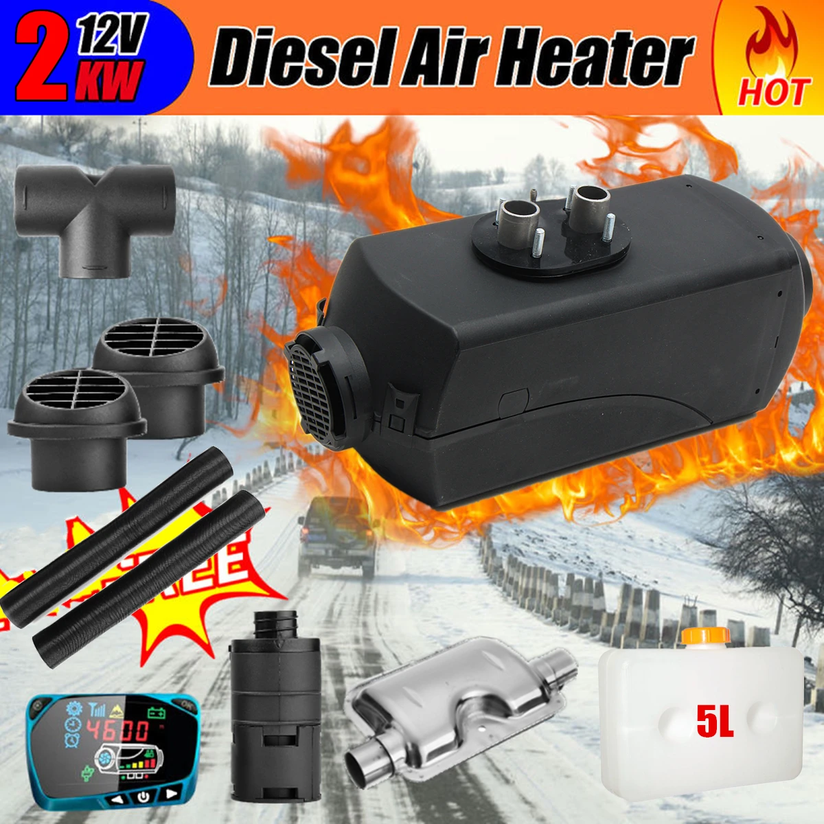 

12V 2kw Diesels Air Parking Heater Air Heating LCD Switch with Silencer & Remote Control For Trucks Boats Bus Car Trailer Heater