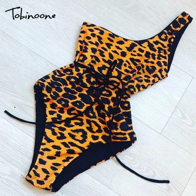 Tobinoone ليوبارد ارتداءها للنساء الأزياء أكمام ارتداءها 2019 الصيف ارتداءها مع الزنانير قطعة واحدة السيدات Playsuit