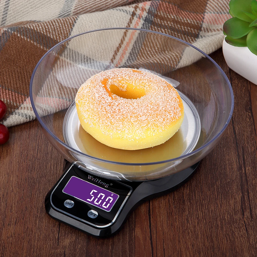

WeiHeng Portable Electronic Scale Digital Kitchen Scale Weighing Food Scale with Bowl g/oz/lb Food weight Cooking Balance