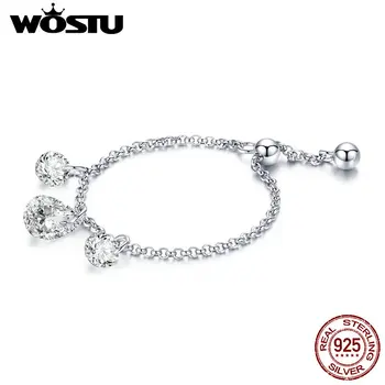 

WOSTU High Quality 925 Sterling Silver Three Glow Dazzling Finger Ring For Women Fashion Gift Engagement Wedding Party BKR485