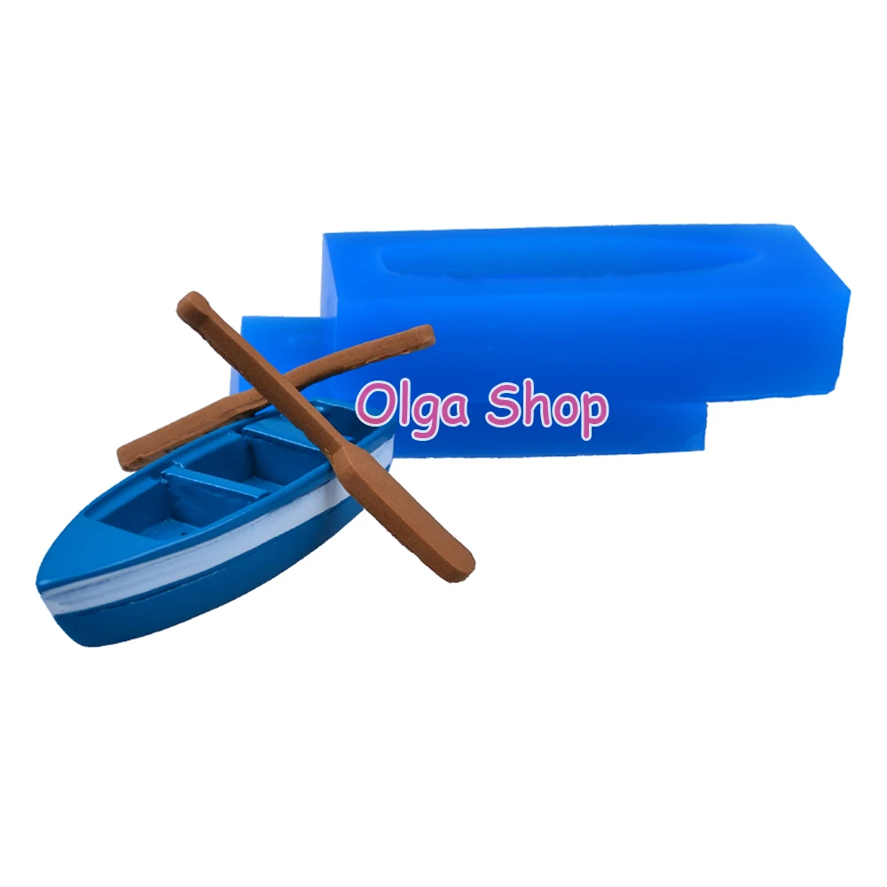 PYL208 3D Rowboat с веслами плесень 3D деревянная лодка полка с веслами формы 3D лодка плесень гибкий толчок силиконовые формы пищевой безопасности