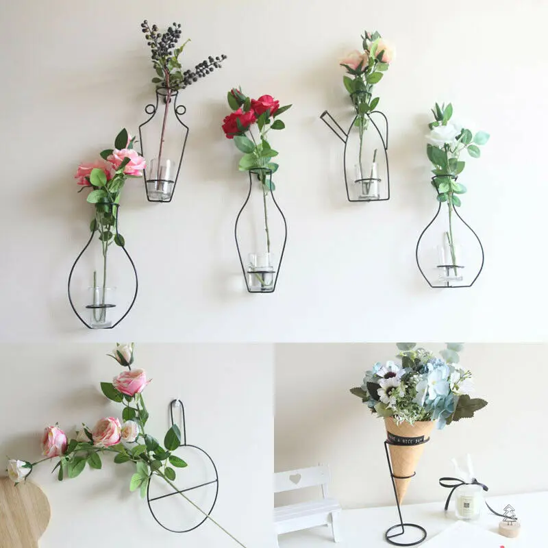 Creative Iron Wall Hanging Vase Shelf Flower Pot Holder Home Storage Rack Decor Display Vases with No Trace Hook | Дом и сад