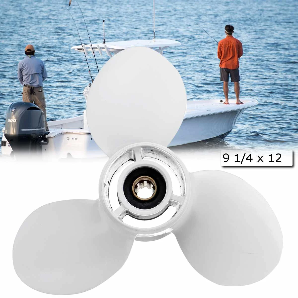 

Aluminum Boat Outboard Propeller 683-45941-00-EL 9 1/4 x 12 For Yamaha 9.9-15HP 8 Spline Tooths Diameter 235mm White 3 Blades