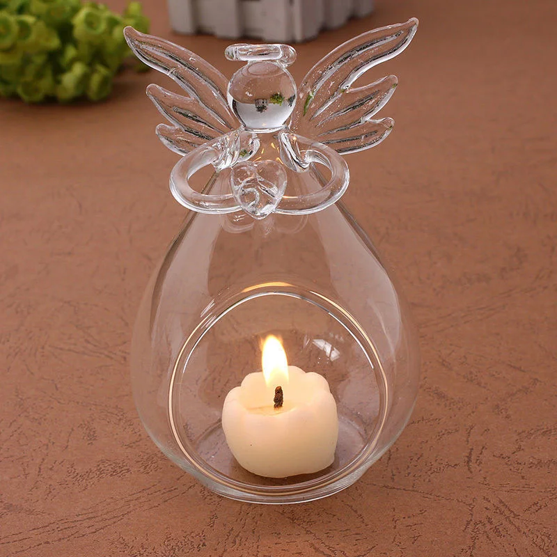 Romantic Angel Crystal Glass Candle Holder Hanging Tea Light Lantern