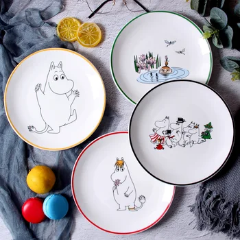 

Lovely Mumming Hippo Ceramic Round Plate Dinner Dishe Pasta Steak Dessert Circular Fruit Plates Fine Bone China Kitchenware