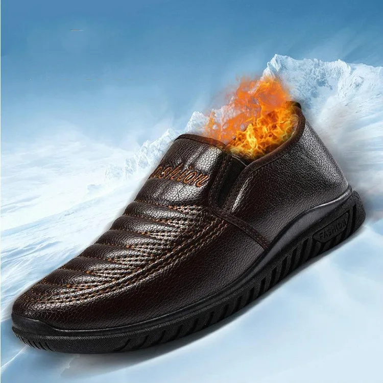 

Men Leather Shoes 2018 Winter Casual Ankle Boots Plush Warm Winter Fur Man Waterproof Snow Boots Fashion Pu Leather Footwear New