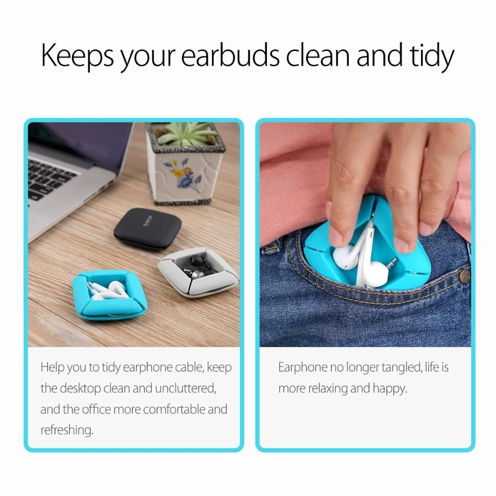 ORICO Winder Cable Organizer Silicone Flexible Management Clips Cable Holder For Headphone Earphone Cables ELR1 Black/Gray/Blue