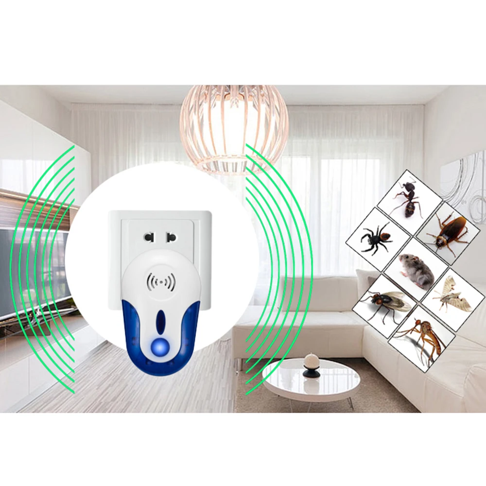 

4W Adopted Ultrasonic Technology Mosquito Driver Eletronic Repeller Bug Repellent Insect Pest with LED NightLight for Roach Mice
