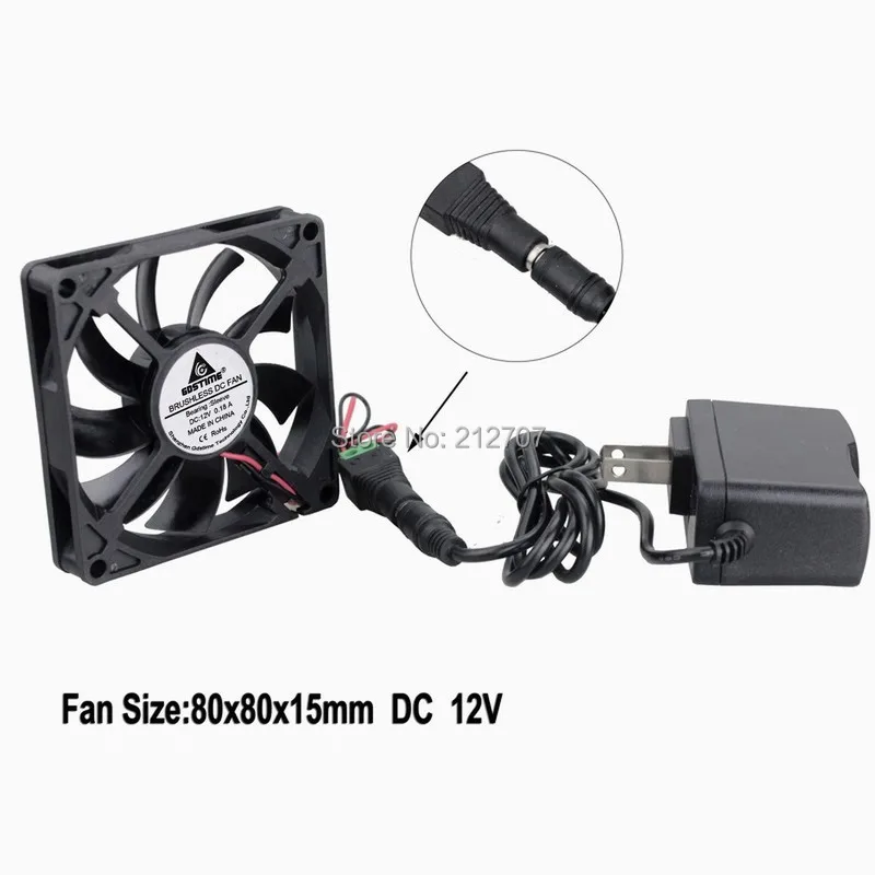 Набор вентиляторов Gdstime 12V 80mm x 15 mm с адаптером AC 110V 115V 120V