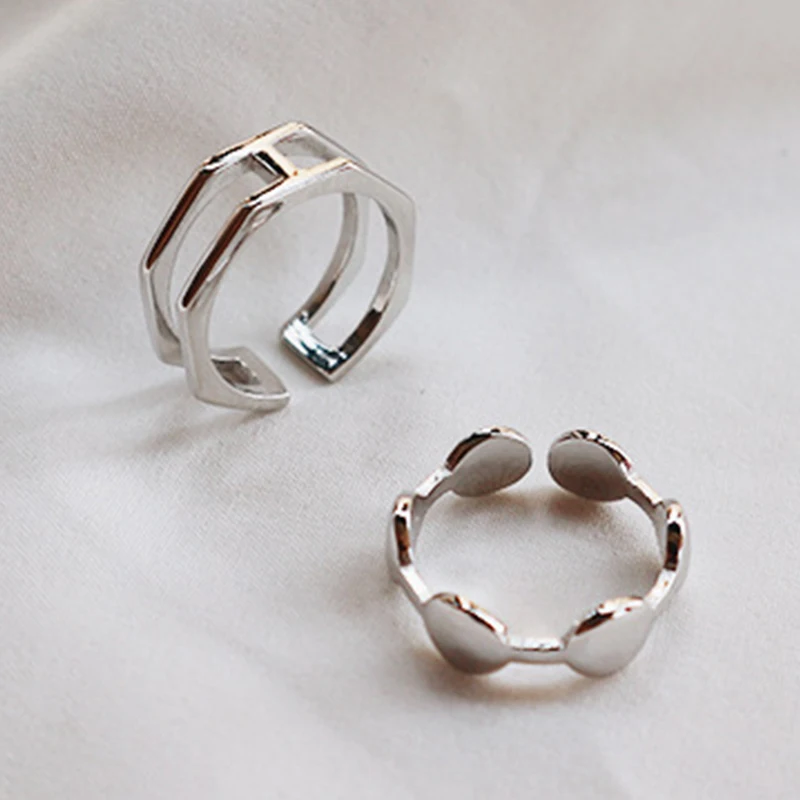 

Real 925 Sterling Silver Fashion Jewelry Paralle Line Letter H Shaped Open Ring Creative Pea Beads Ribbon Design Rings For Women