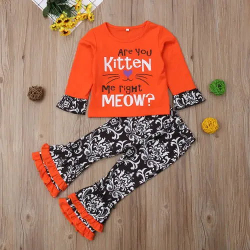  2pcs Baby Kids Girls Xmas Outfits T-shirt Tops+Flared Pants Shorts Clothes Set