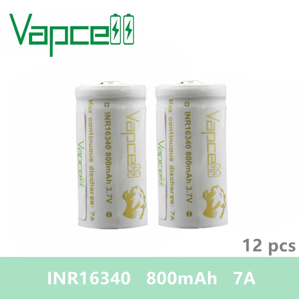 12 шт. Vapcell 16340 800 мАч 7A Высокая емкость RCR123A CDR 3 7 v литий-ионный аккумулятор для