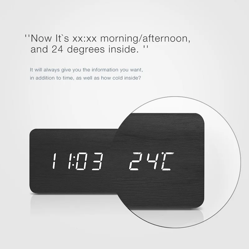 Электронный светодиодный цифровой будильник контроль температуры звуков деревянные настольные часы календарь дисплей настольные часы лучшие продажи