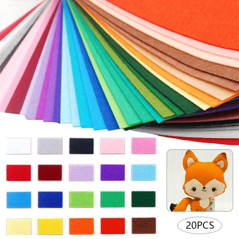 

20 PCS DIY Nonwoven Felt Fabric Handmade Sewing Dolls Crafts Accessories DIY Bundle Thickness Polyester Cloth Felts Mix Colors