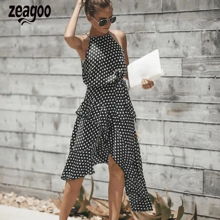 Zeagoo женщинские повседневные платья на бретельках без рукавов с оборками в