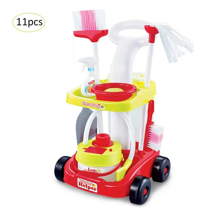 التعليمية محاكاة تنظيف أداة مجموعة مكنسة كهربائية دلو مدبرة ترولي أدوات التنظيف لعبة للأطفال