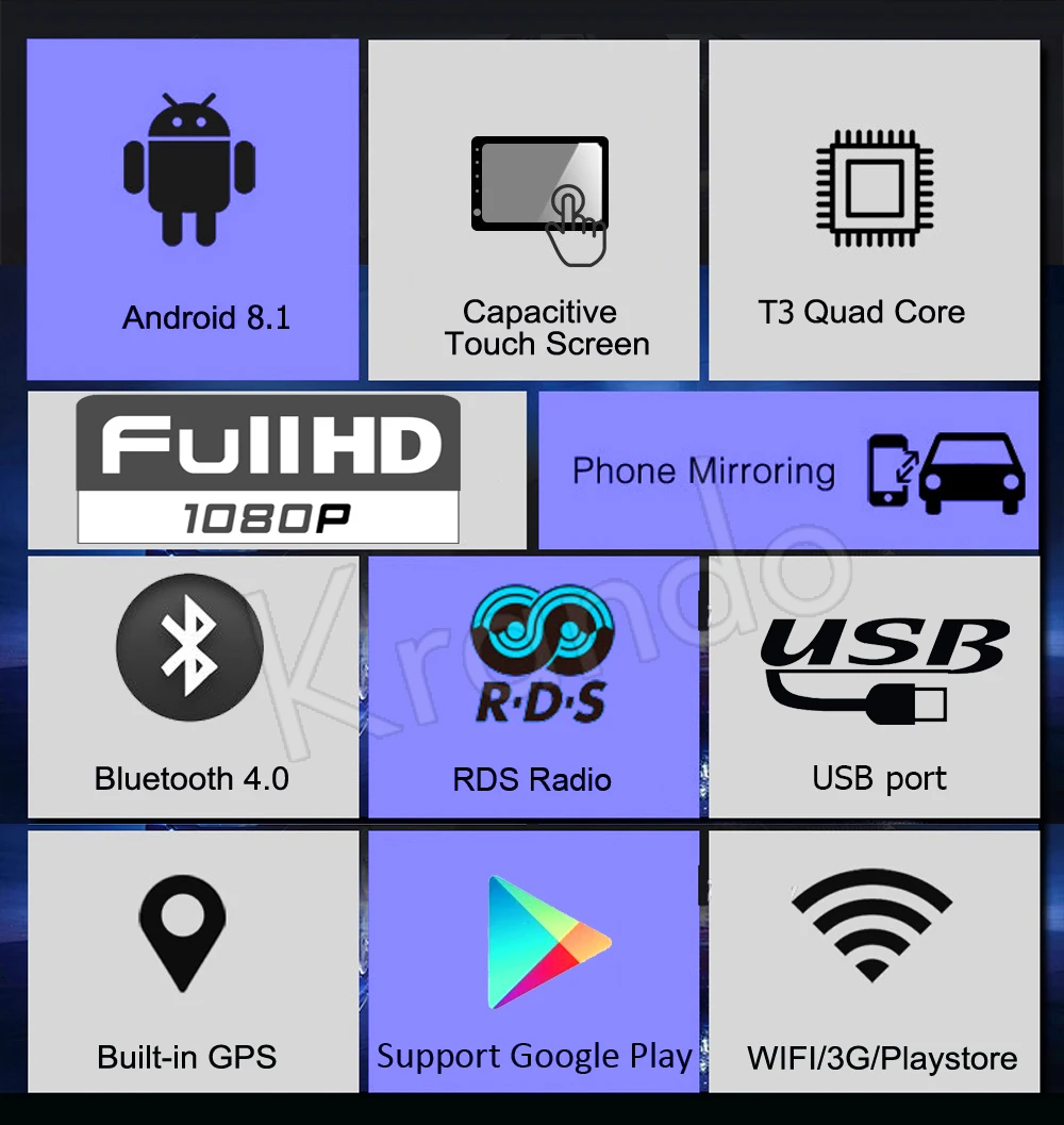 Мультимедийный плеер Krando полносенсорный Автомобильный 9 дюймов на Android 8 1 для